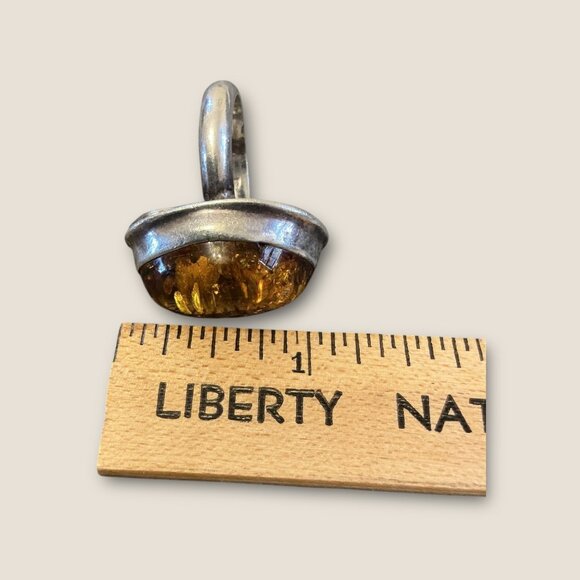 Vintage Estate Amber & Sterling Silver Statement Ring - Picture 9 of 10